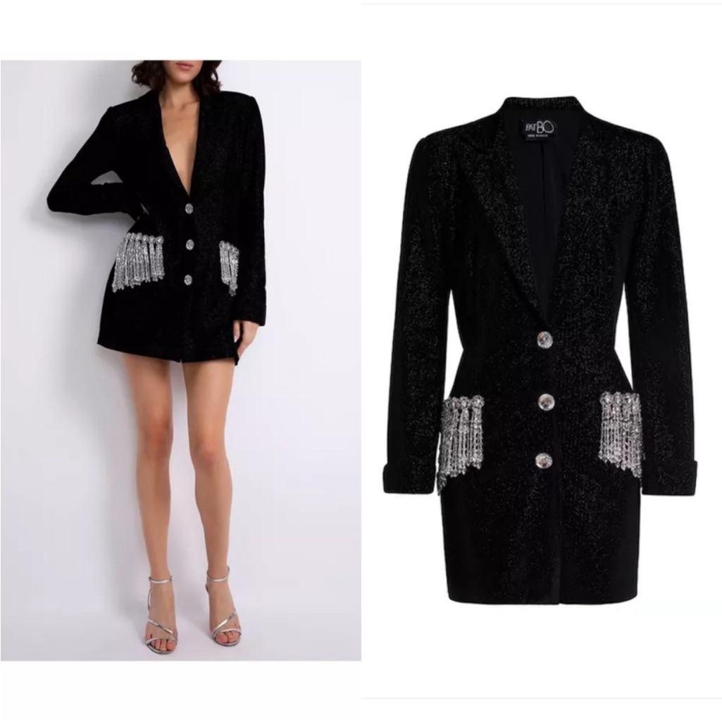 Like New Patbo Beaded Velvet Blazer Dress $795 S
